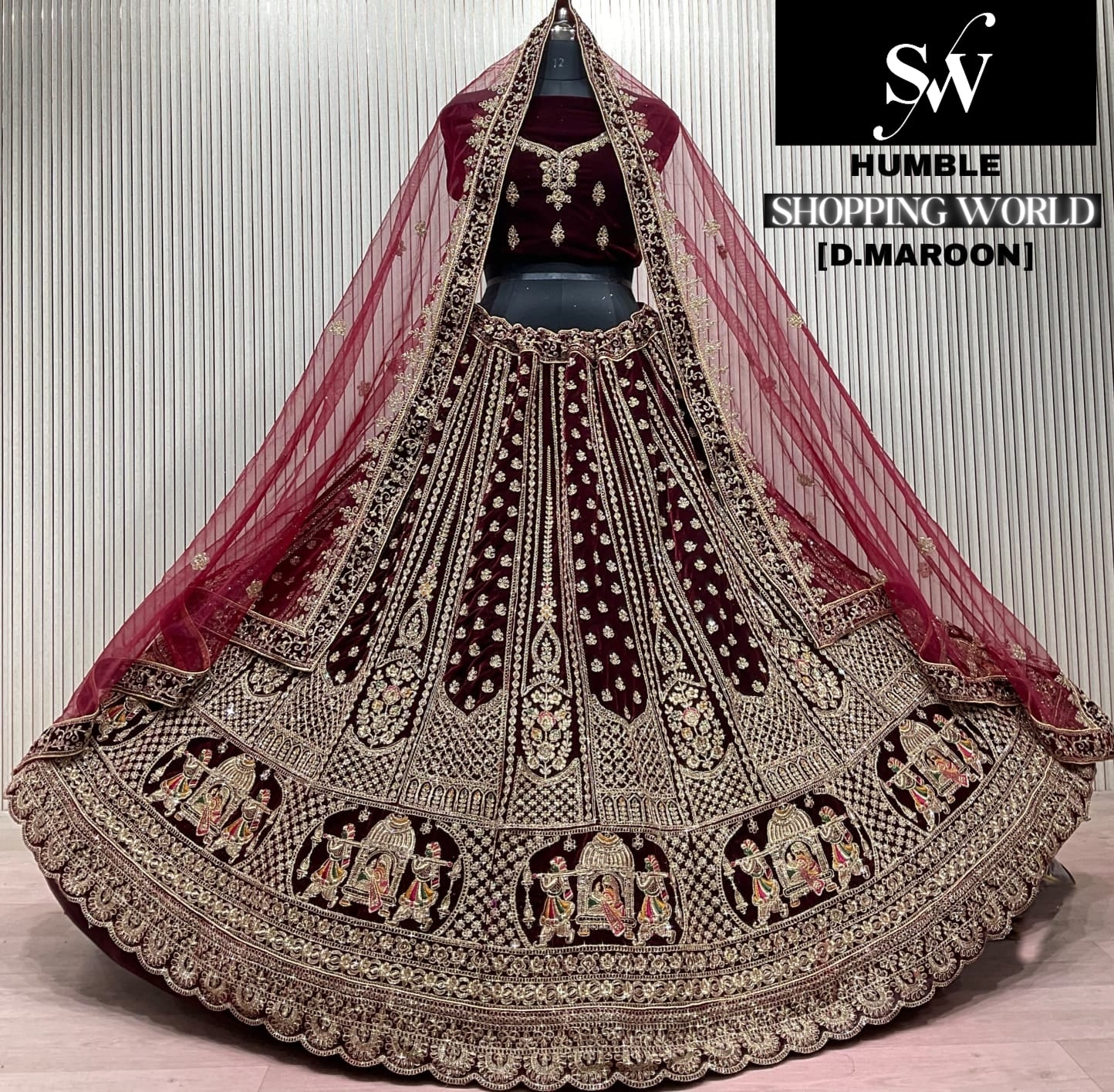 Dark Maroon Doli Barat Bridal Lehenga
