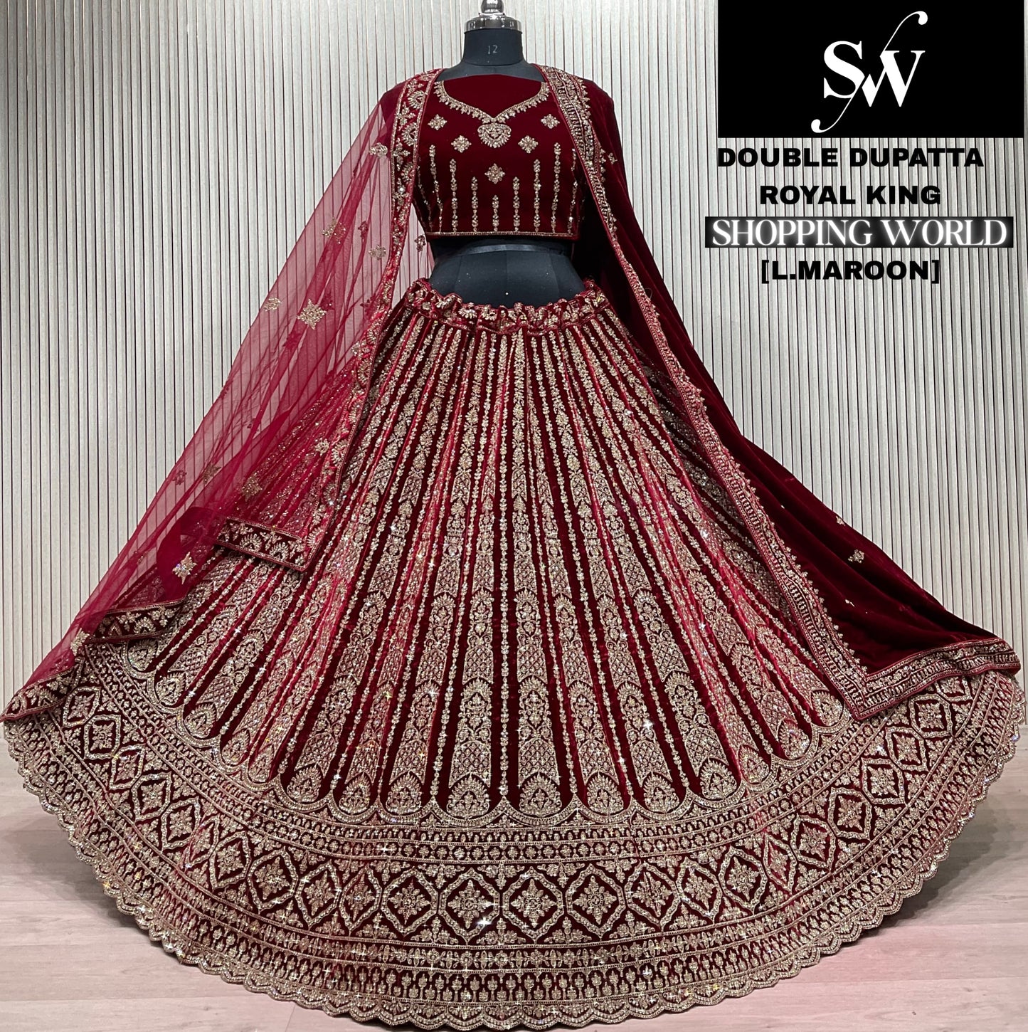 Dark Maroon Double Dupatta Bridal Lehenga