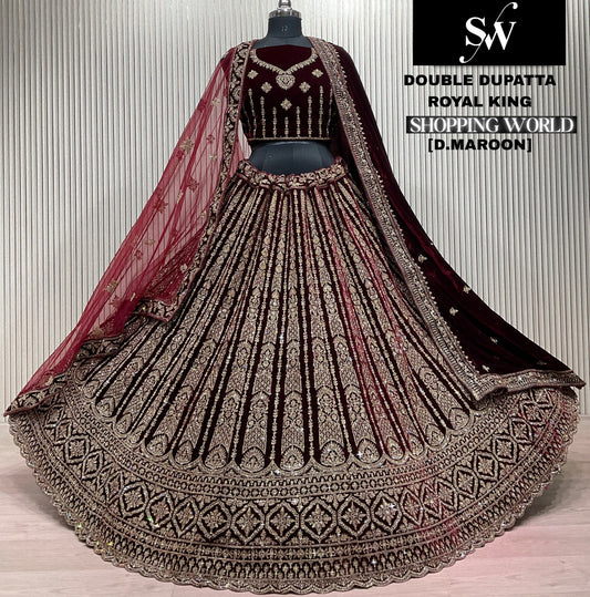 Light Maroon Double Dupatta Bridal Lehenga