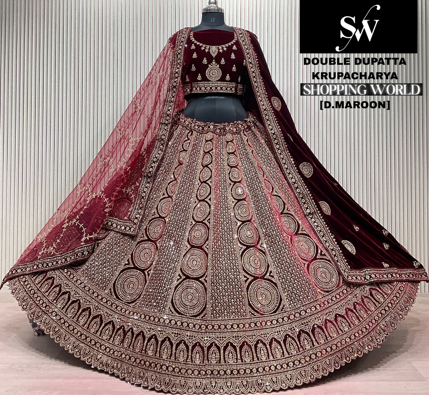 Light Maroon Double Dupatta Bridal Lehenga