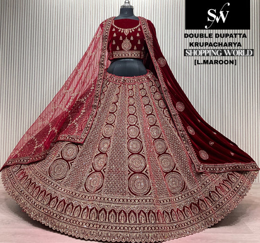 Dark Maroon Double Dupatta Bridal Lehenga