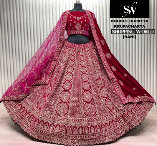 Wine Double Dupatta Bridal Lehenga