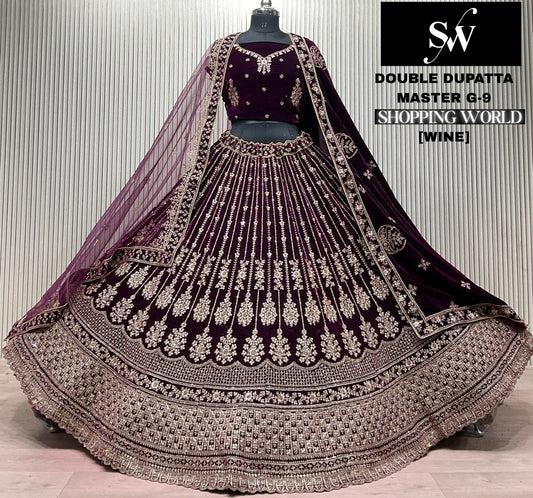 Wine Double Dupatta Bridal Lehenga