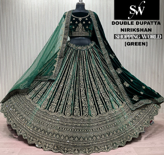 Mehendi Green Double Dupatta Bridal Lehenga