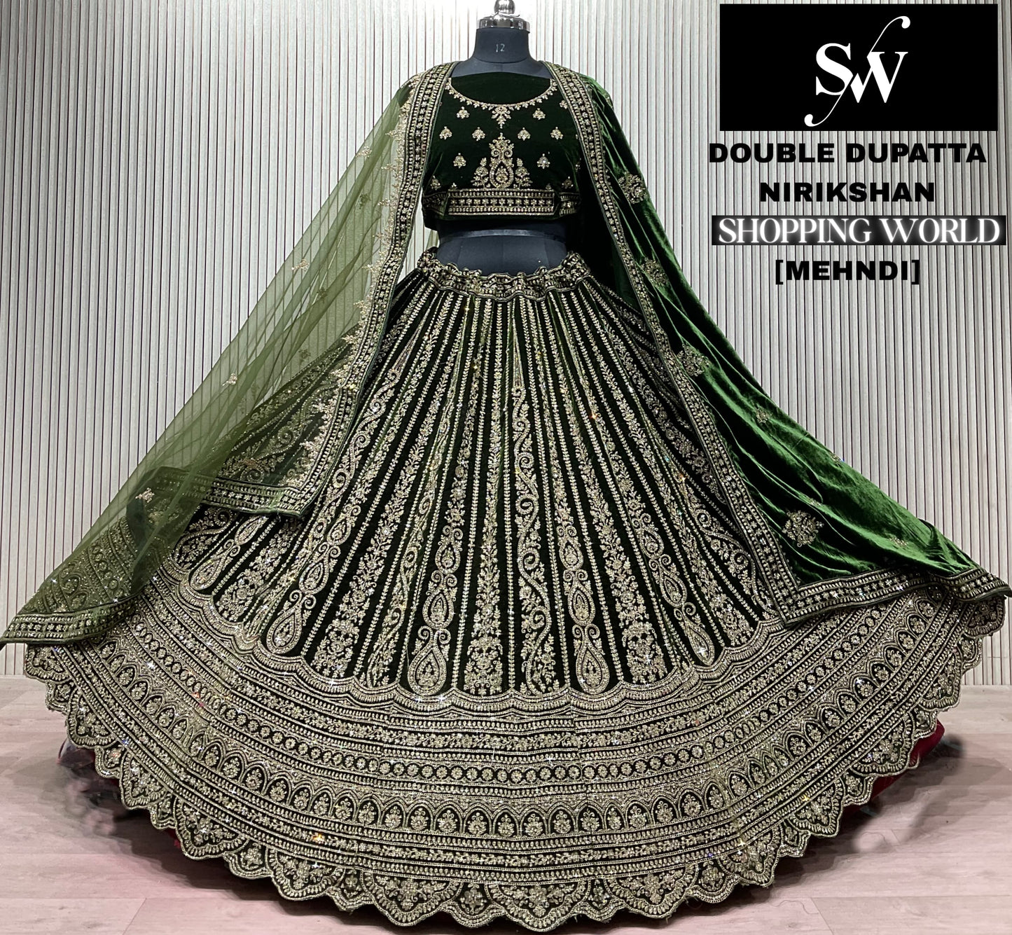 Green Double Dupatta Bridal Lehenga