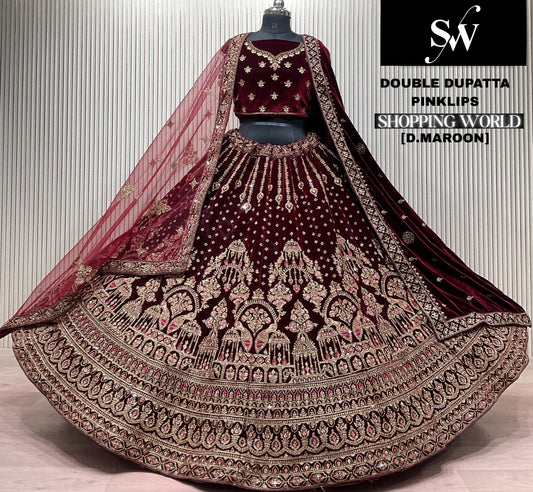 Light Maroon Double Dupatta Bridal Lehenga