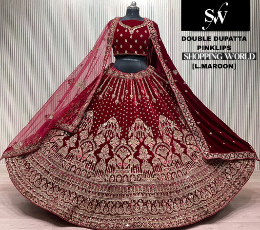 Dark Maroon Double Dupatta Bridal Lehenga