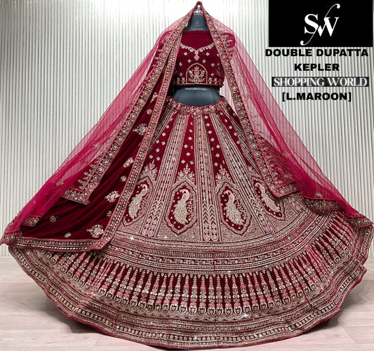 Dark Maroon Peacock Double Dupatta Bridal Lehenga