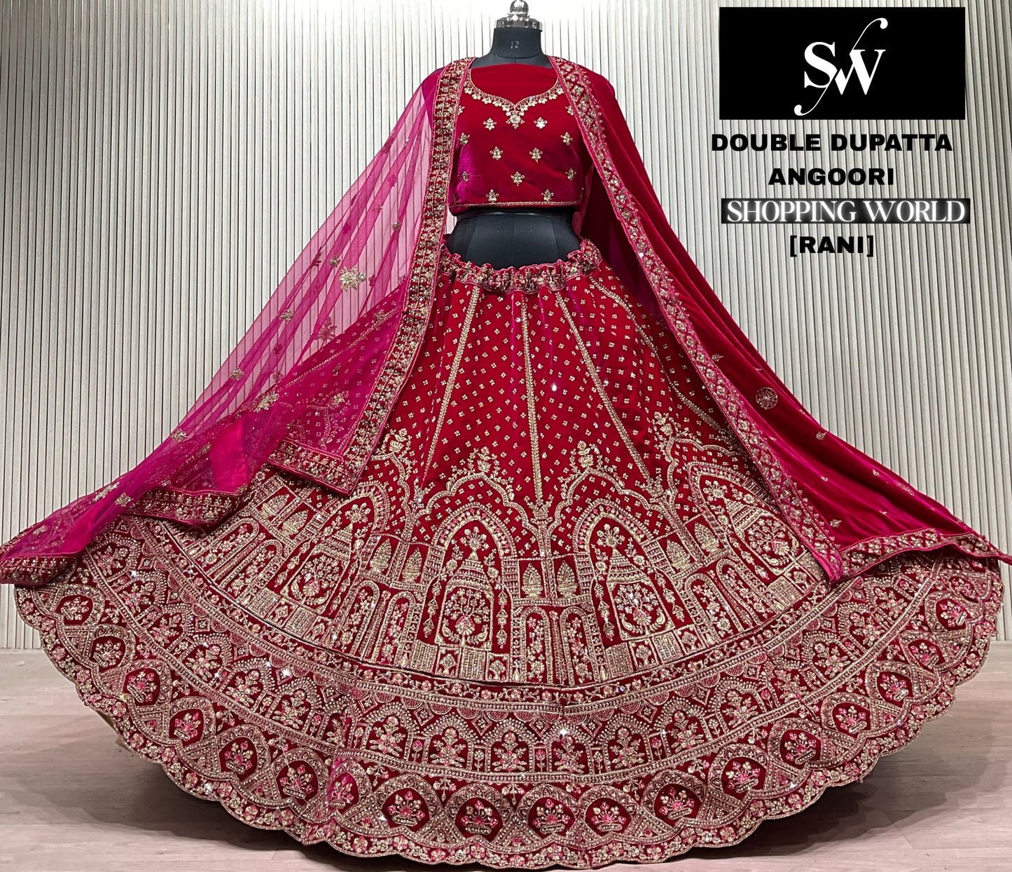 Dark Maroon Double Dupatta Bridal Lehenga