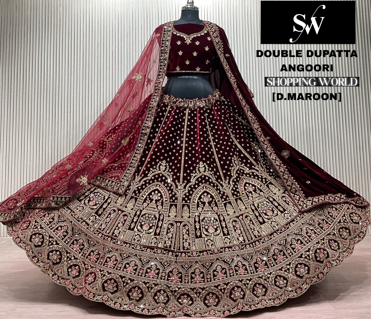 Light Maroon Double Dupatta Bridal Lehenga