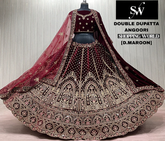 Rani pink Double Dupatta Bridal Lehenga