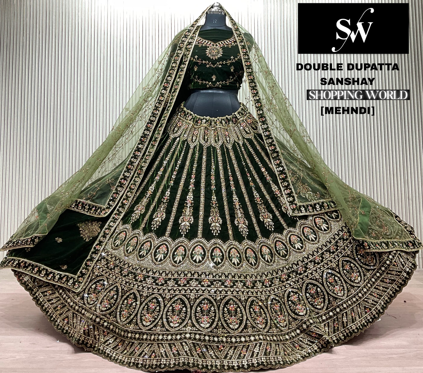 Green Double Dupatta Bridal Lehenga