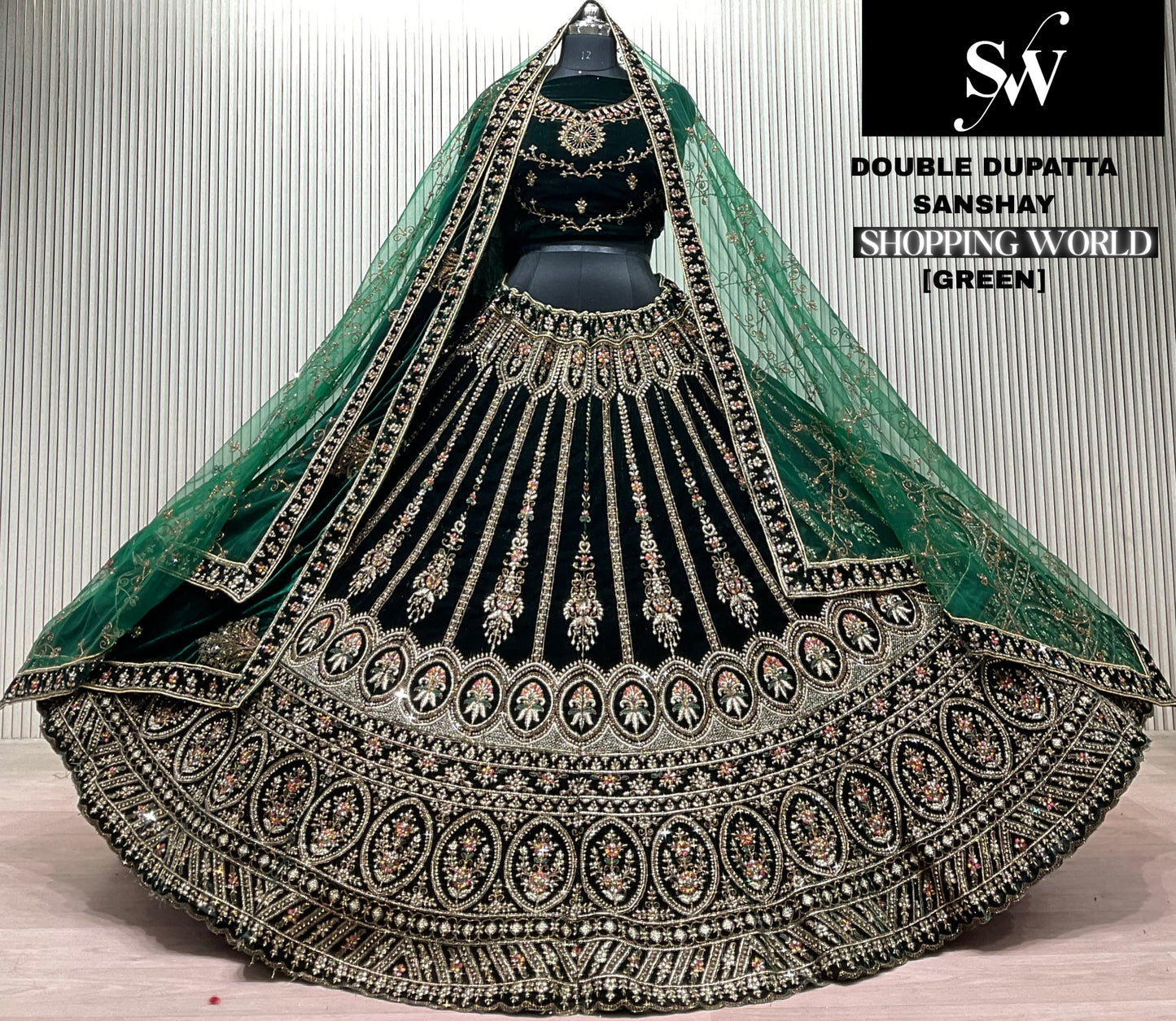 Mehendi Green Double Dupatta Bridal Lehenga