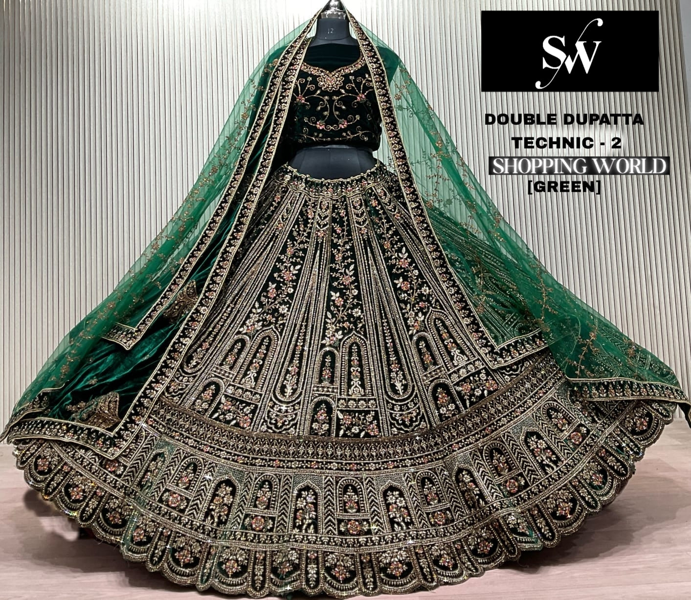 Dark Maroon Double Dupatta Bridal Lehenga