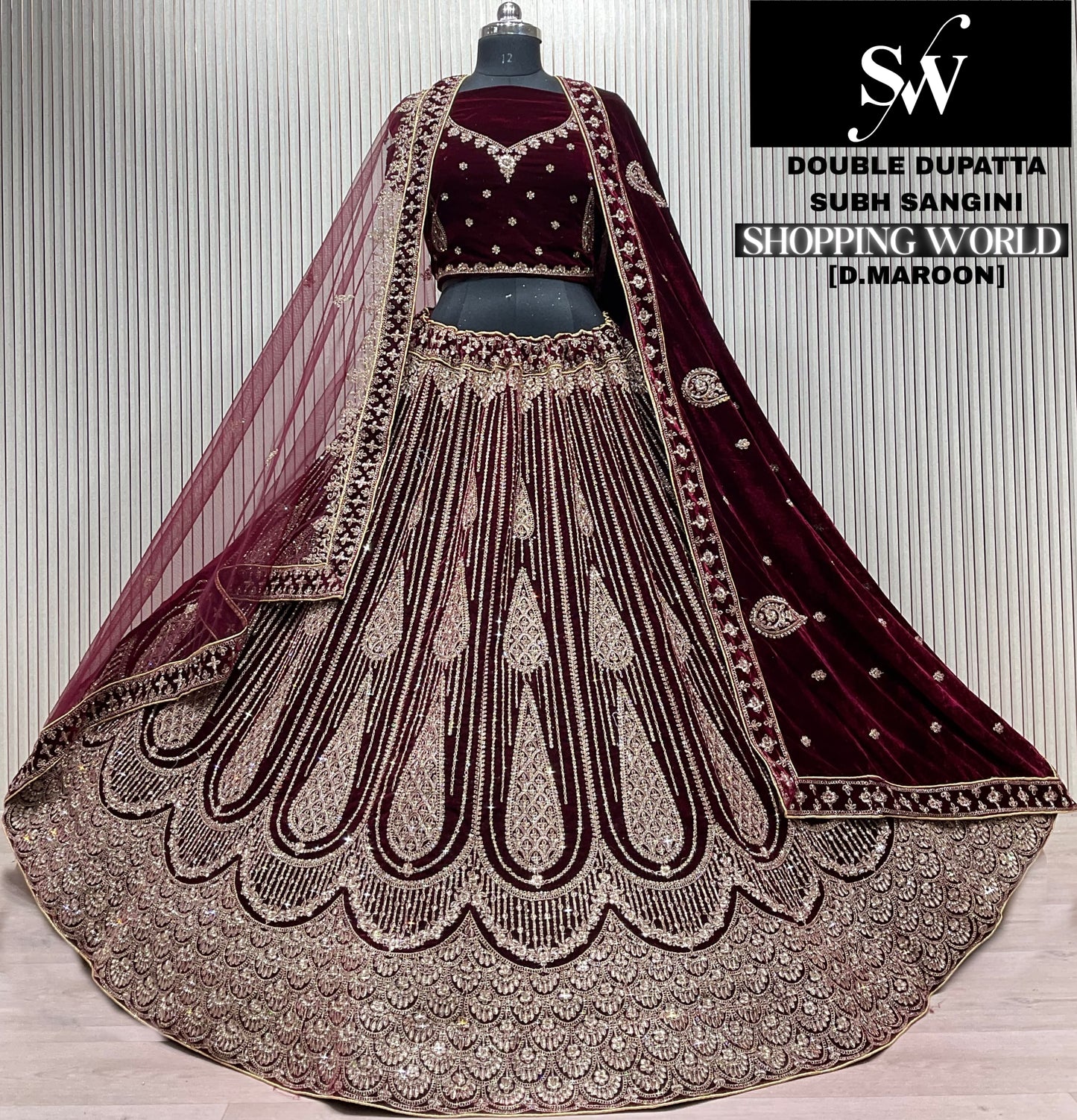 Light Maroon Double Dupatta Bridal Lehenga