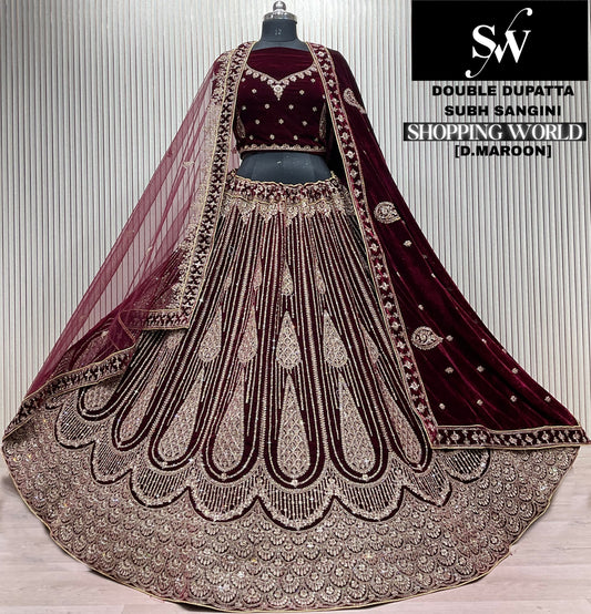 Light Maroon Double Dupatta Bridal Lehenga