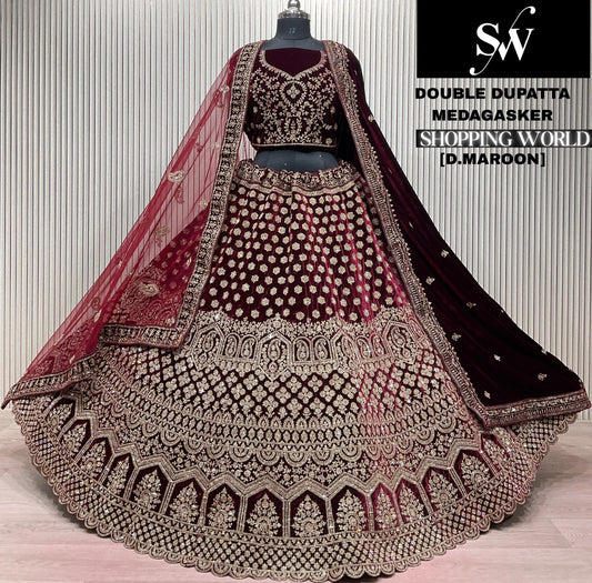 Light Maroon Double Dupatta Bridal Lehenga