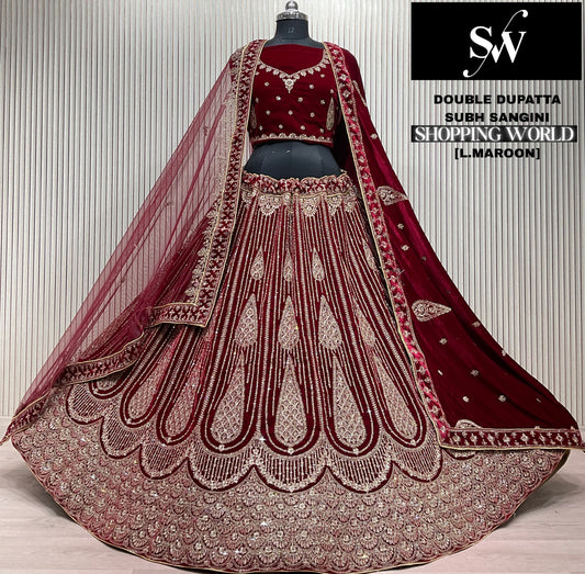 Dark Maroon Double Dupatta Bridal Lehenga