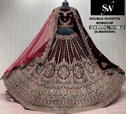 Light Maroon Double Dupatta Bridal Lehenga