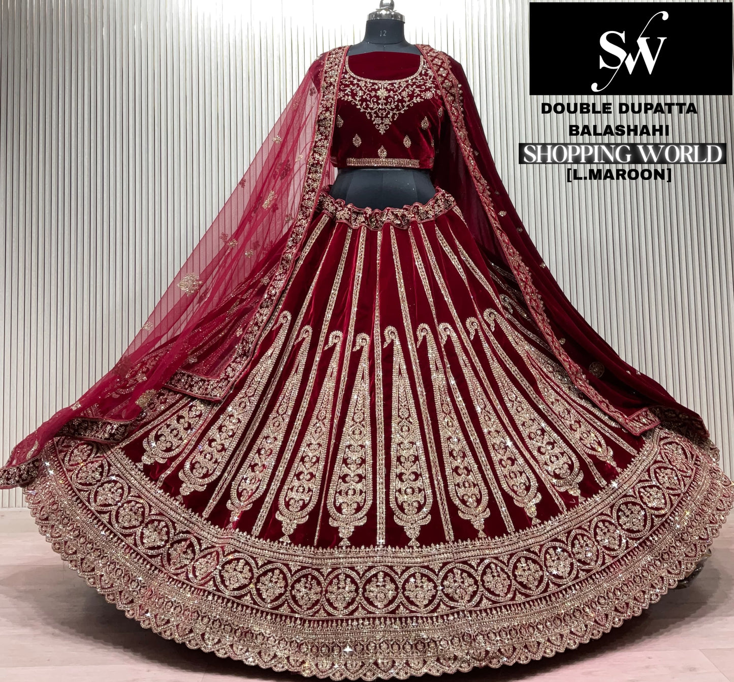 Dark Maroon Double Dupatta Bridal Lehenga