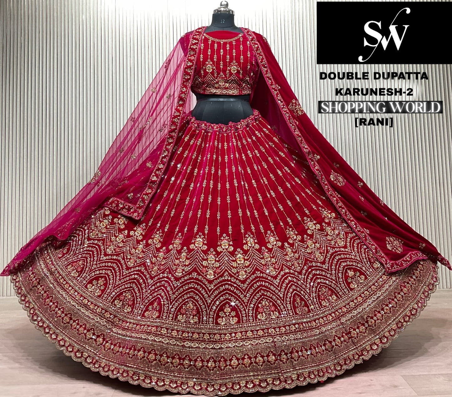 Light Maroon Double Dupatta Bridal Lehenga