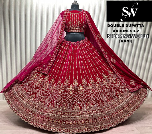 Dark Maroon Double Dupatta Bridal Lehenga