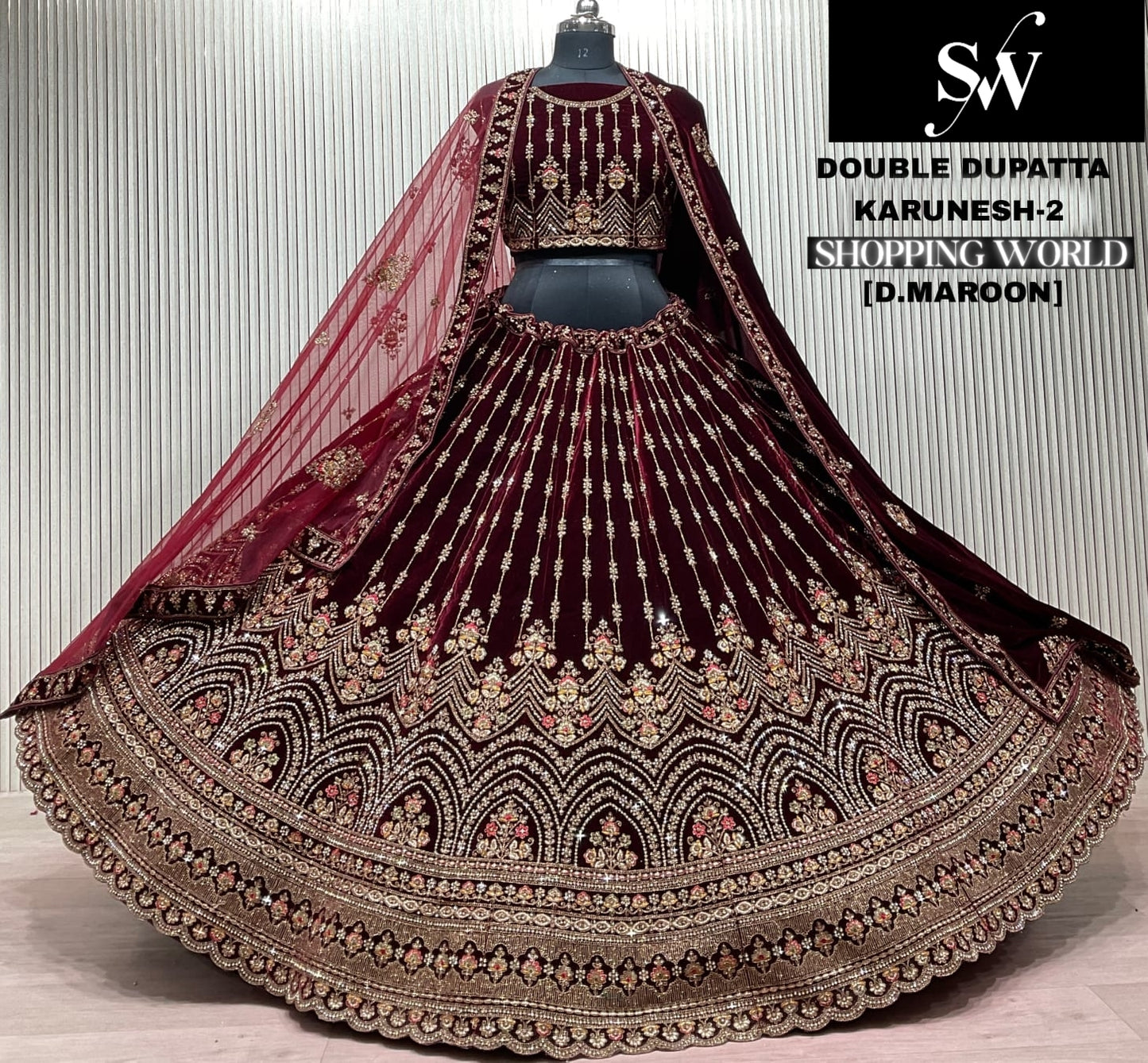 Rani pink Double Dupatta Bridal Lehenga