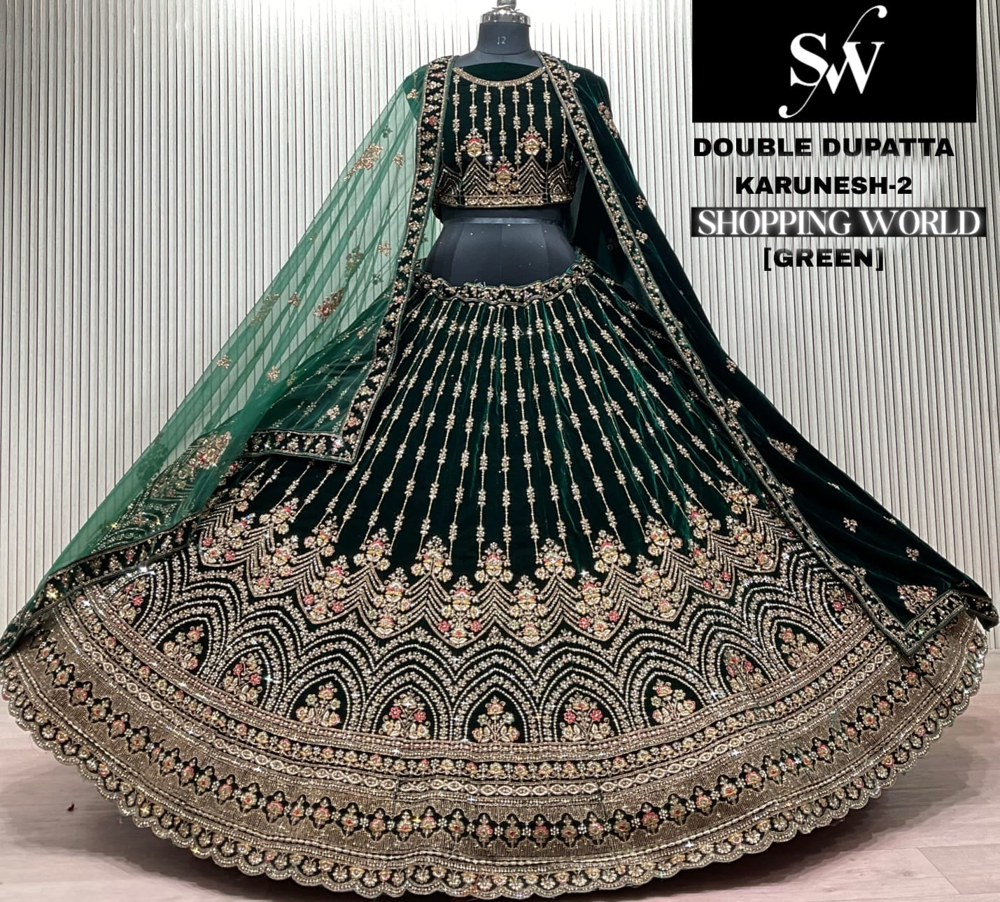 Dark Maroon Double Dupatta Bridal Lehenga