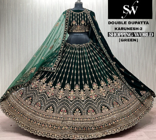 Blue Double Dupatta Bridal Lehenga