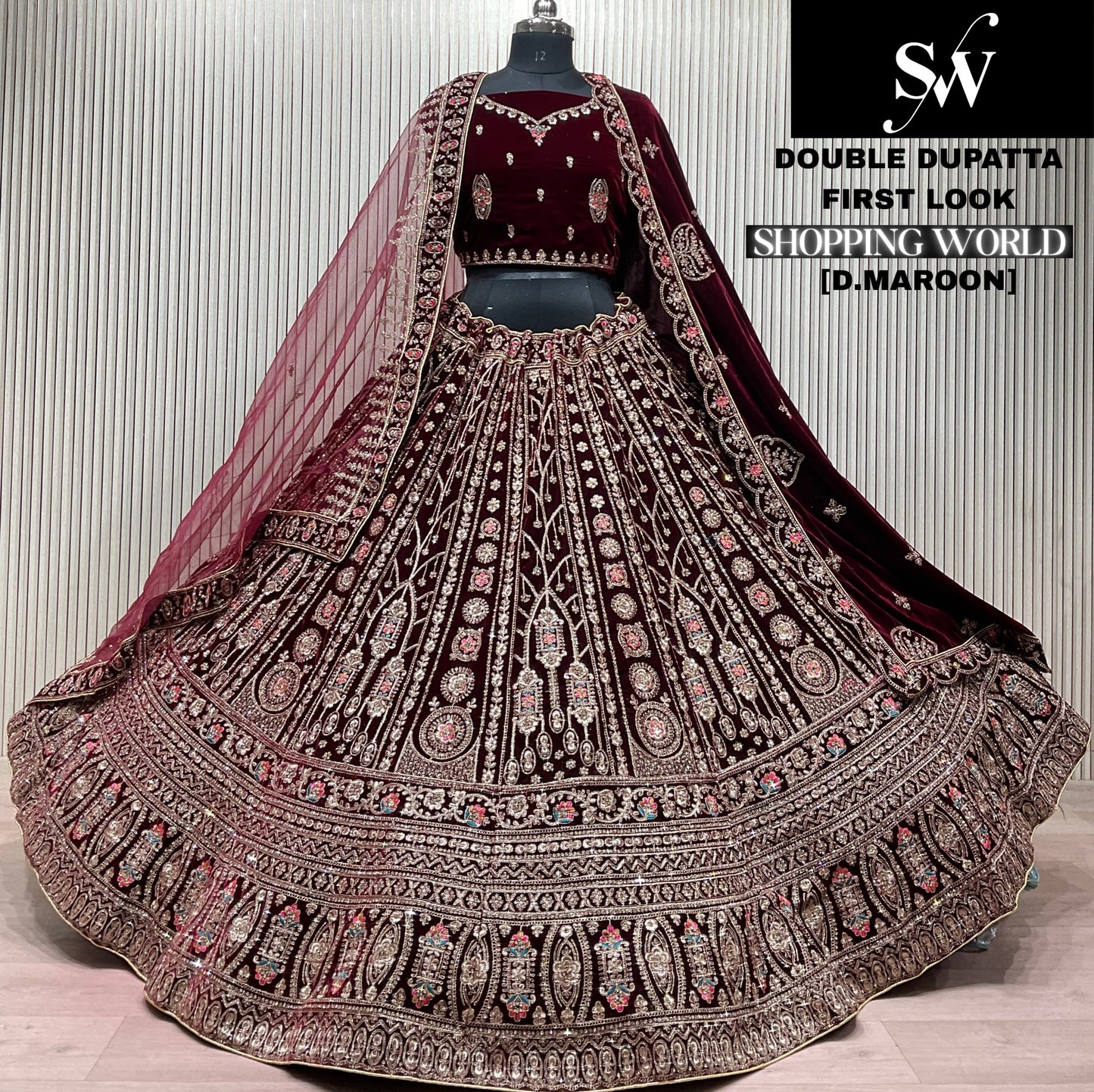 Light Maroon Double Dupatta Bridal Lehenga