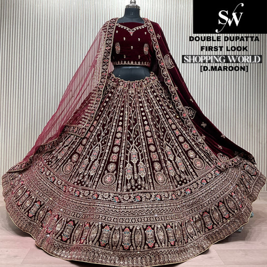 Light Maroon Double Dupatta Bridal Lehenga