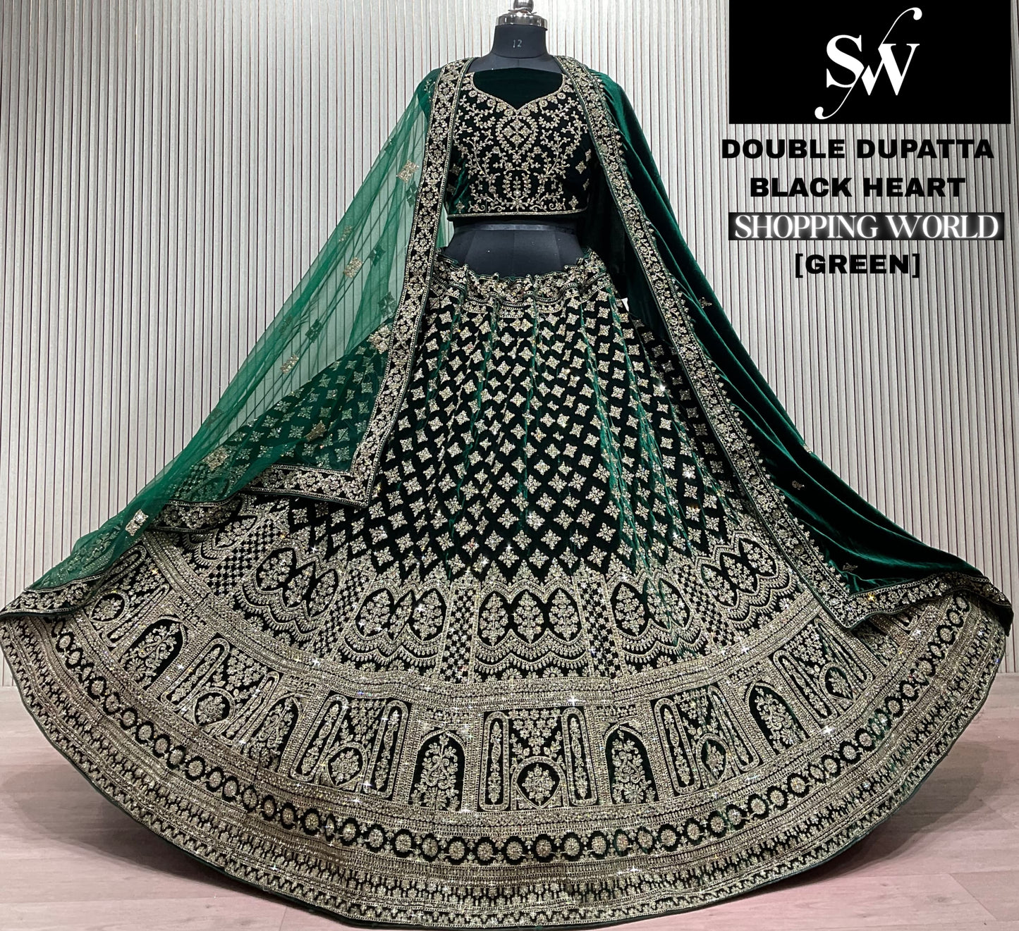 Mehendi Green Double Dupatta Bridal Lehenga