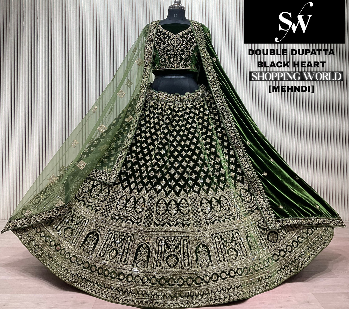 Wine Double Dupatta Bridal Lehenga