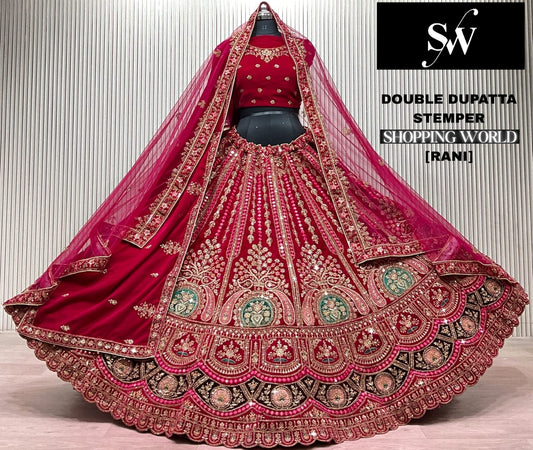 Light Maroon Double Dupatta Bridal Lehenga