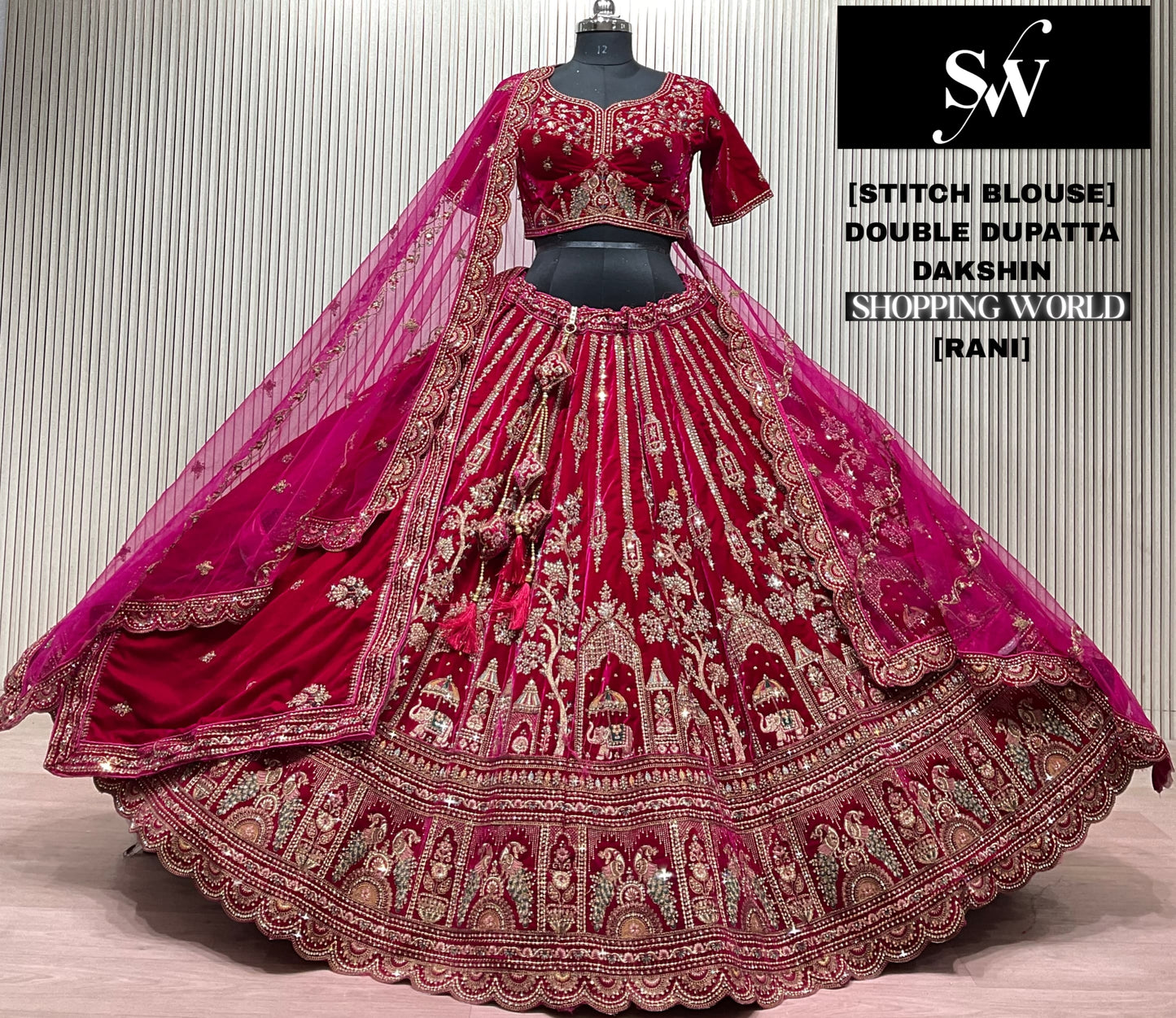 Dark Maroon Double Dupatta Bridal Lehenga