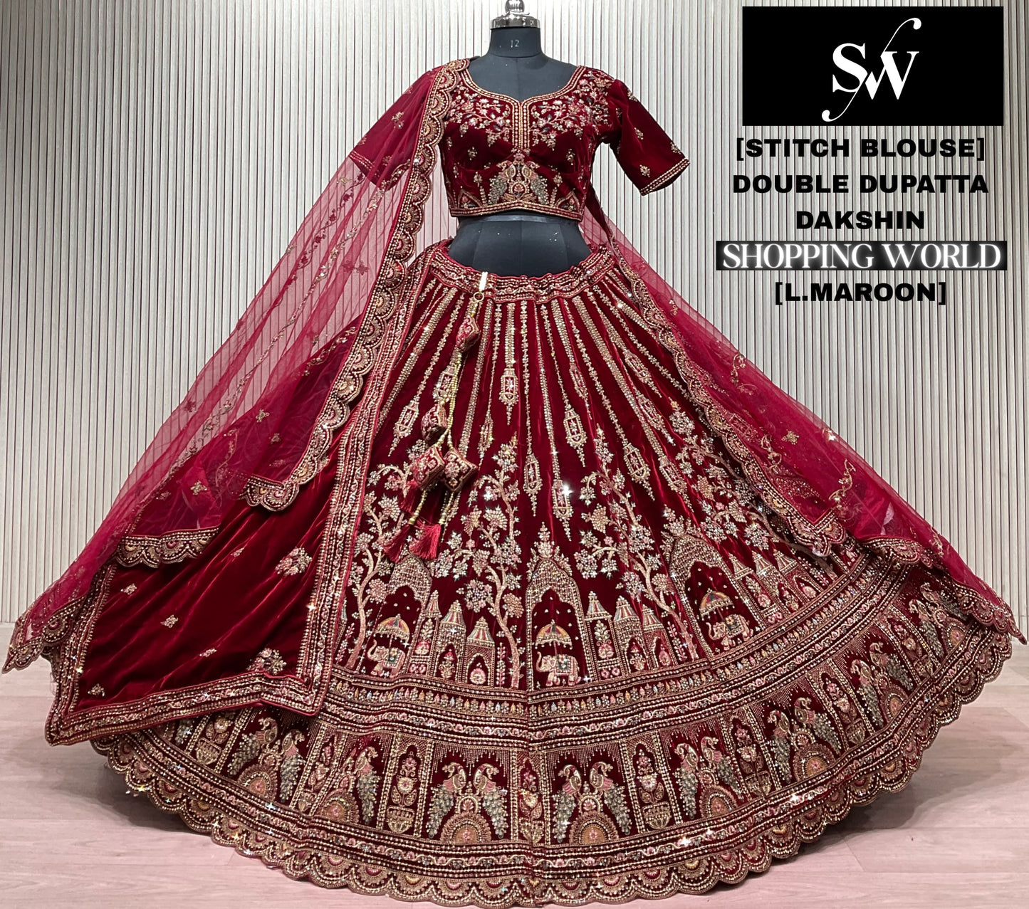 Rani pink Double Dupatta Bridal Lehenga