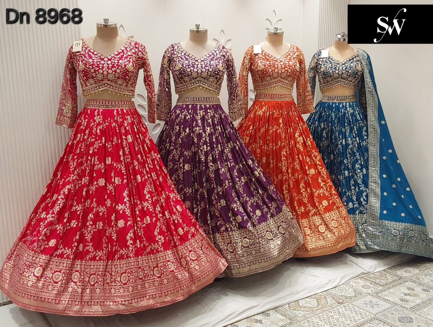 Hot Pink Blue Purple Rust Orange Crop Top Lehenga - Shopping World