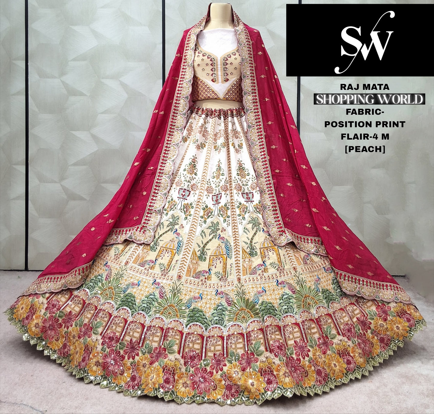 Rani pink position print Crop Top Lehenga