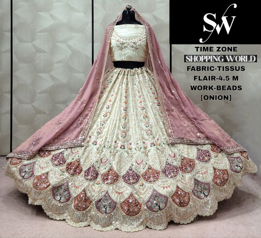 Onion pink Tissue Lehenga