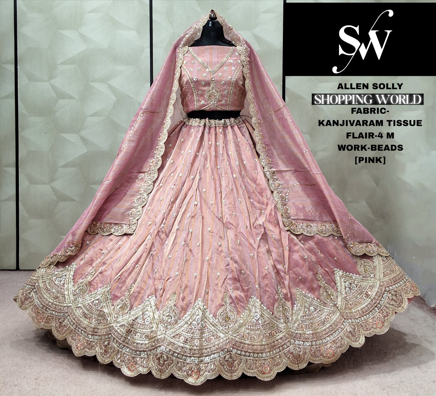 Peach Kanjivaram Tissue Lehenga