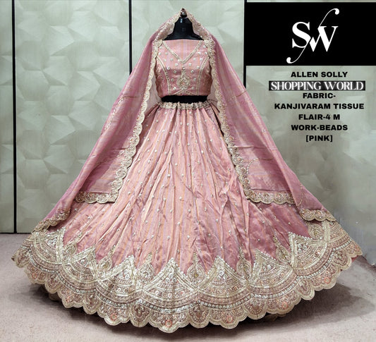 Pista green Kanjivaram Tissue Lehenga
