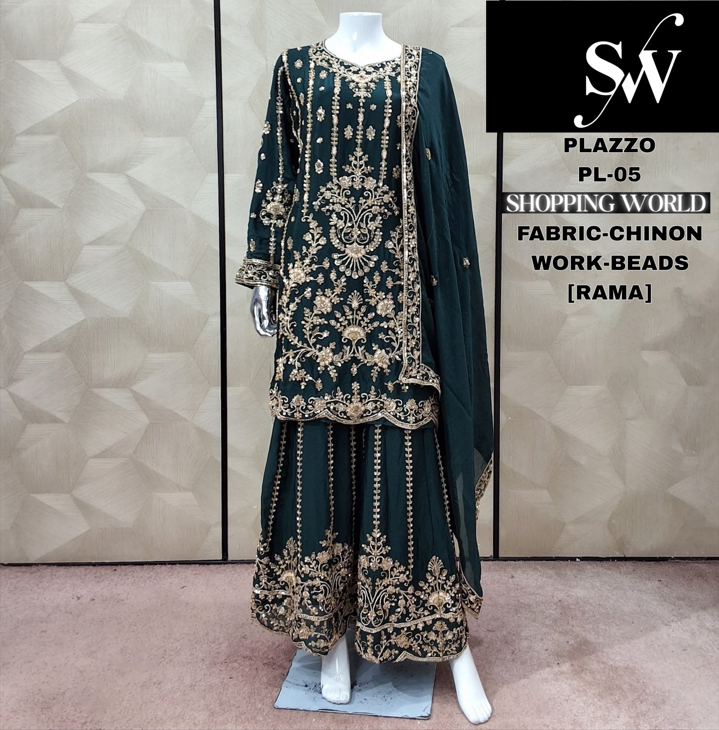 Rama Green Chinon Plazo Suit - Shopping World