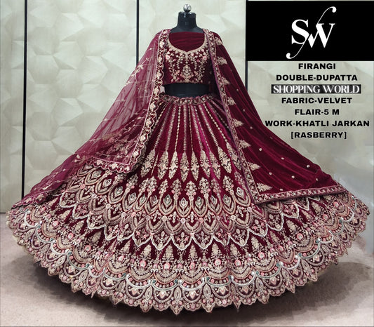 Maroon Velvet Double Dupatta Bridal Lehenga