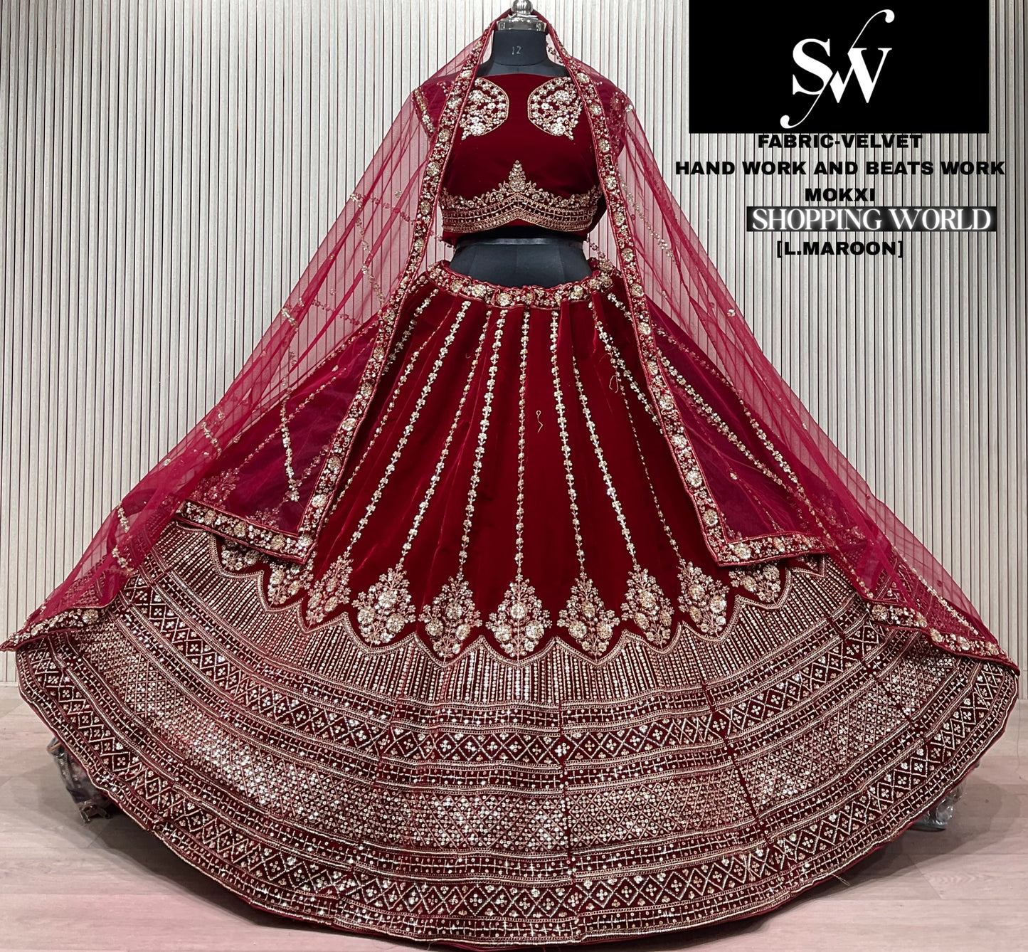 Dark Maroon Velvet Bridal Lehenga