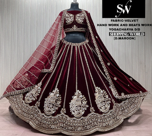 Light Maroon Velvet Bridal Lehenga