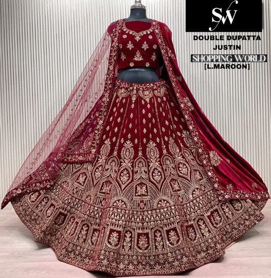 Dark Maroon Double Dupatta Bridal Lehenga