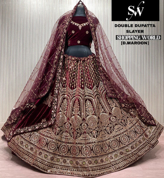 Light Maroon Double Dupatta Bridal Lehenga