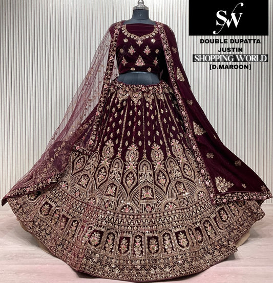 Light Maroon Double Dupatta Bridal Lehenga