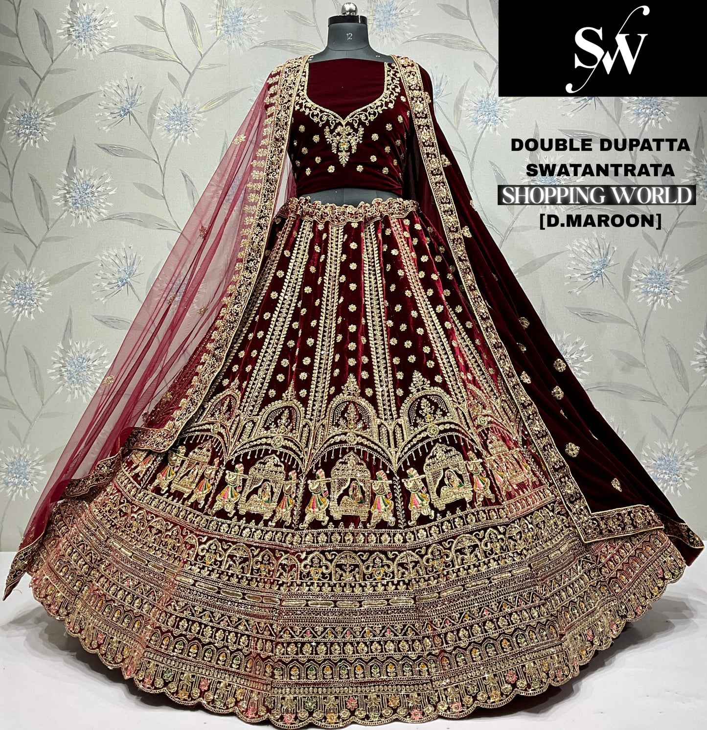 Light Maroon Doli Barat Double Dupatta Bridal Lehenga