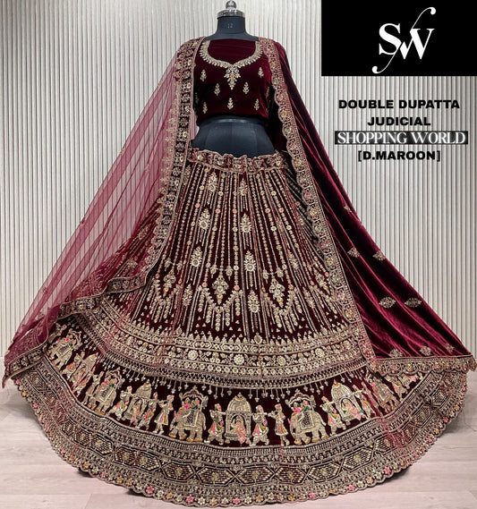 Light Maroon Doli Barat Double Dupatta Bridal Lehenga